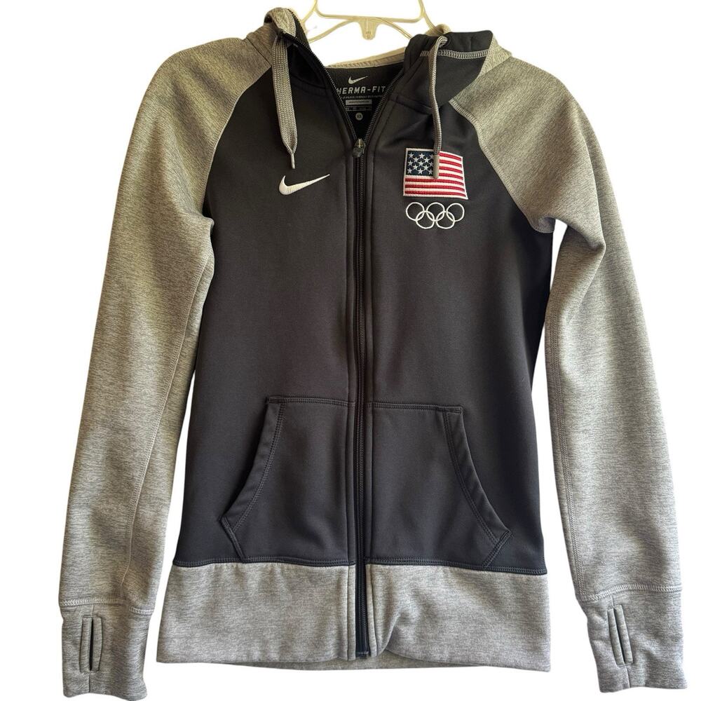 Nike Women’s XS Team USA Spellout Heather Gray Full Zip Hoodie Olympics Mint